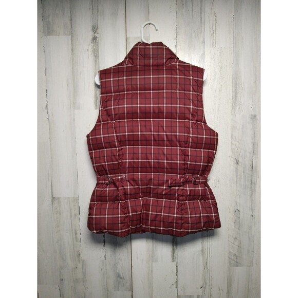 EDDIE  BAUER M MULTI RED PLAID PREM. GOOSE DOWN/ FULL ZIP PUFFER VEST  Pre-Owned - Picture 4 of 8